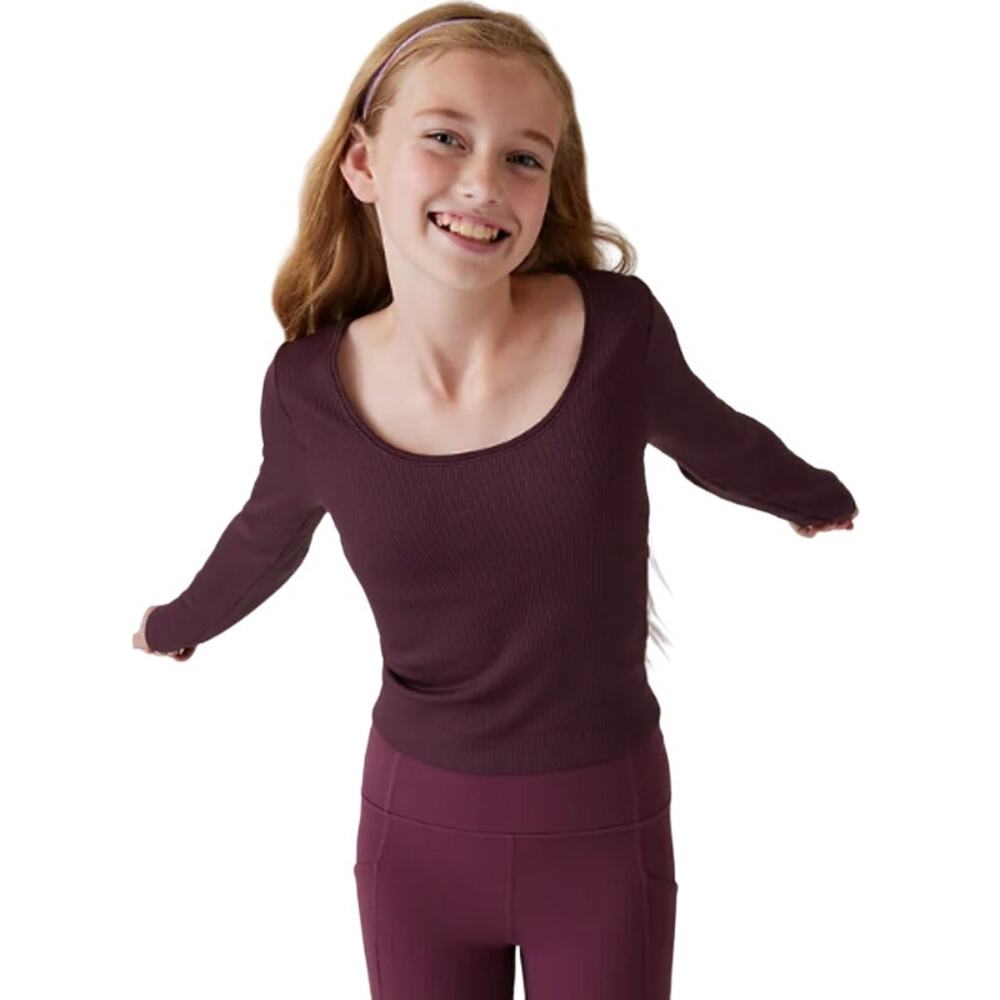 Athleta Girl Rise Above Rib Crop Top Scoop Neck Pullover Knit Red Maroon XLarge